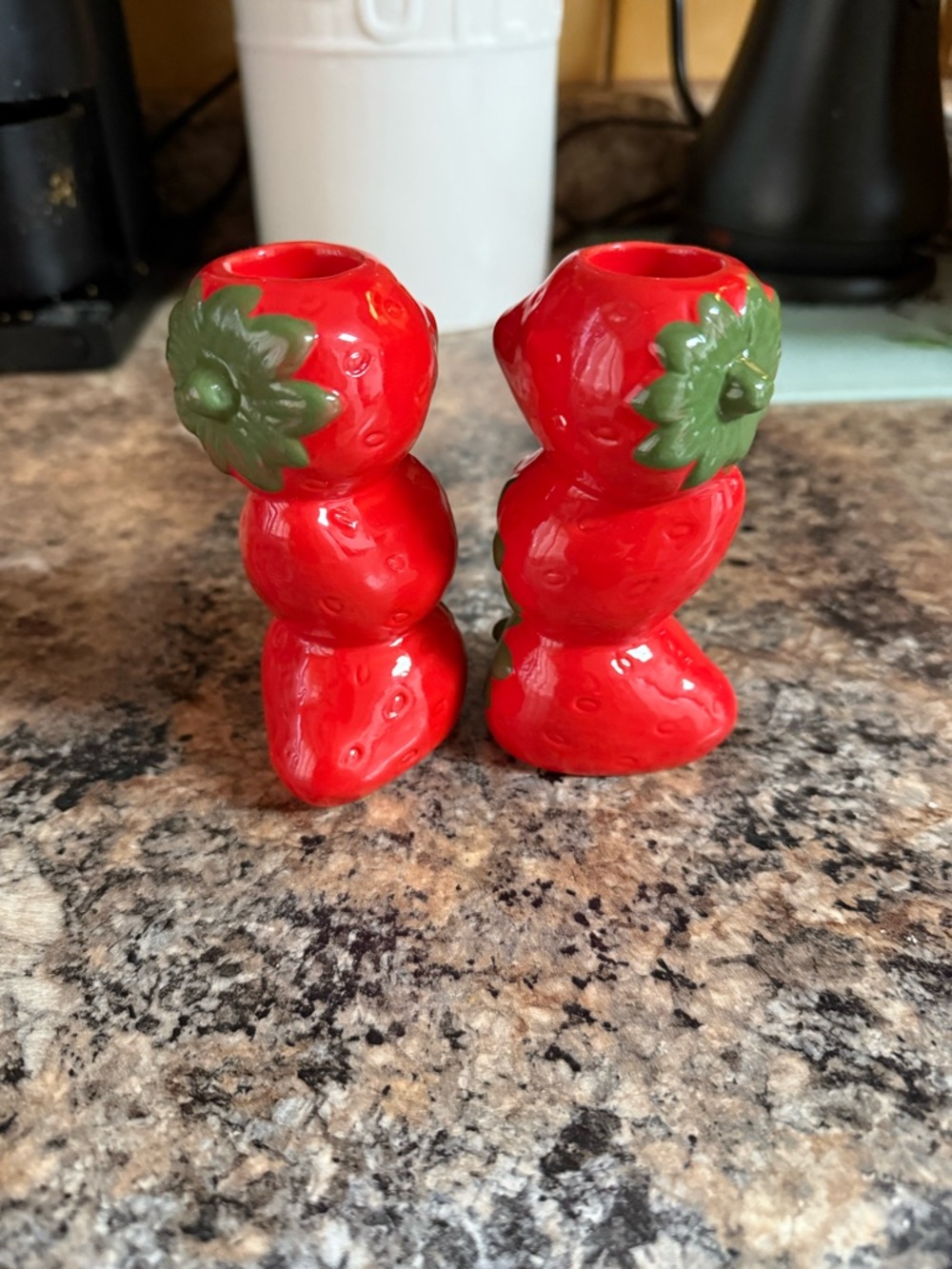 Red Ceramic Strawberry Taper Candle Holders - Decorative Home Accent